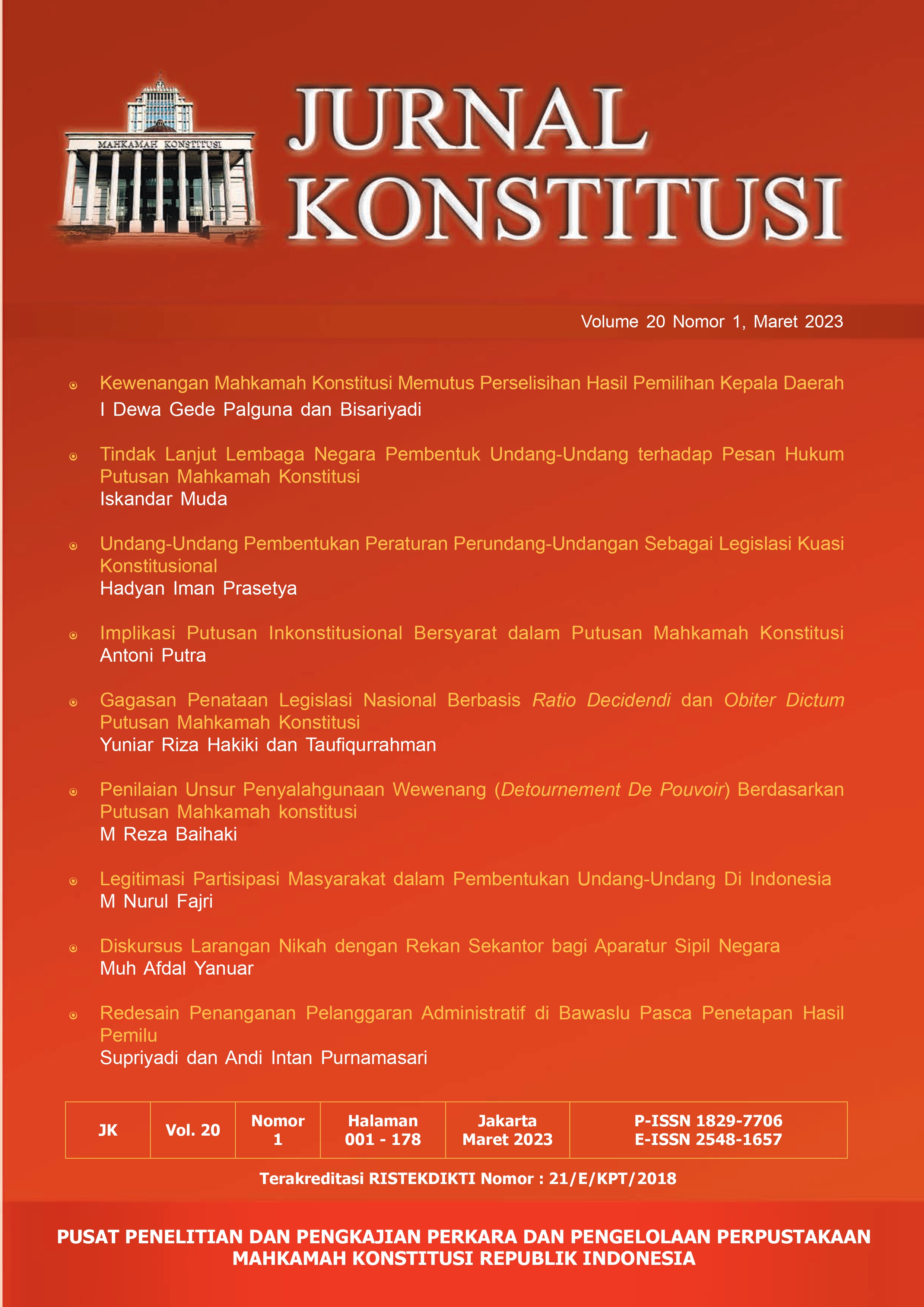 Cover Jurnal Konstitusi Vol. 20 No. 1 (2023)
